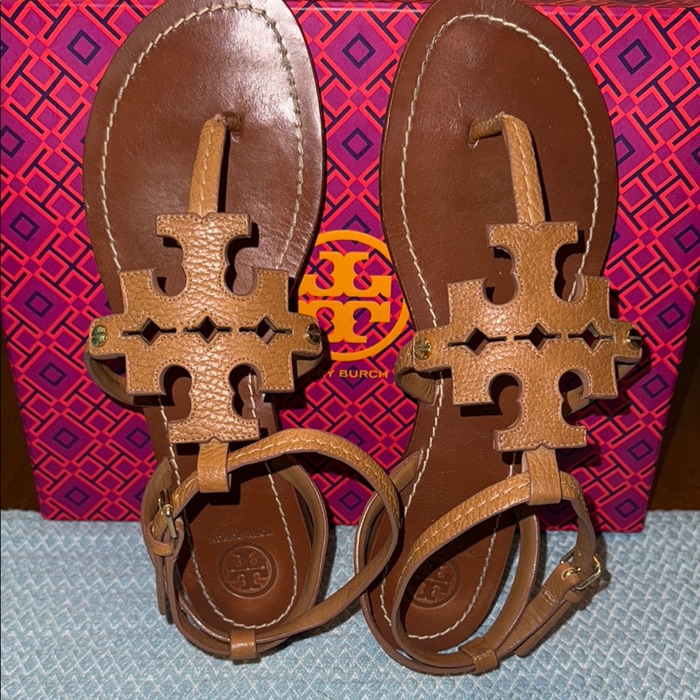 Tory Burch Chandler Flat Brown Leather Sandal
